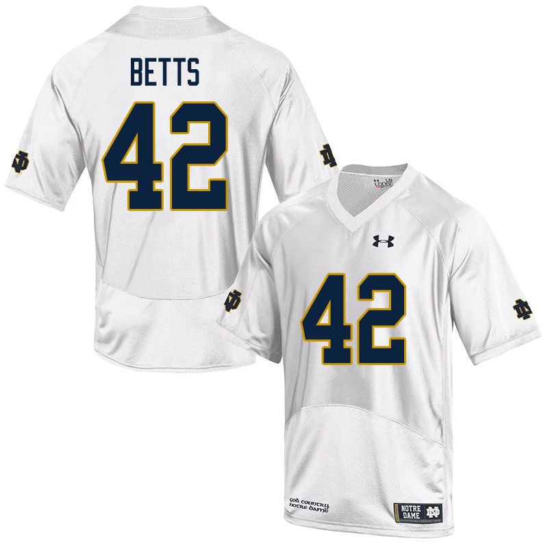 Men's NCAA Notre Dame Fighting Irish #42 Stephen Betts Stitched College Under Armour Authentic White Football Jersey MJ10U74IP